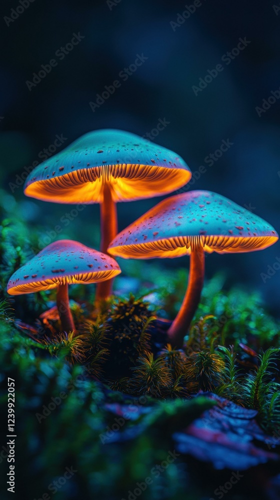 Fototapeta premium Glow-in-the-dark fungi. AI.