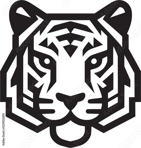 This flat vector tiger icon is a bold, minimalist design perfect for event branding, symbolizing strength and energy. Its clean black and white style ensures versatility and impact for any occasion