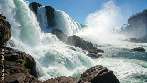 Majestic waterfall cascading over rocks, creating stunning natural scene