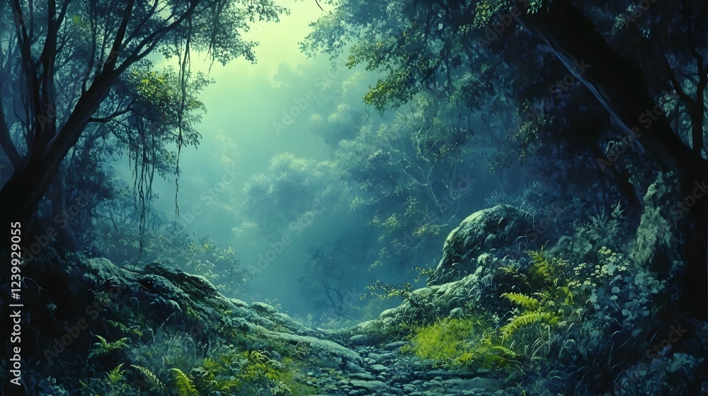Mystical Forest Path Leading Through Verdant Canopy Mystical Forest Path Leading Through Verdant Canopy