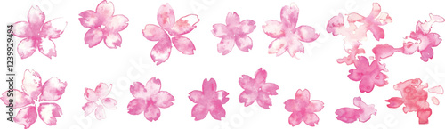 水彩画。水彩タッチの春の桜ベクターイラスト。春の満開の桜背景。かわいい桜の花びら。Watercolor painting. Spring cherry blossom vector illustration with watercolor touch. Spring cherry blossom background in full bloom. Cute cherry petals.