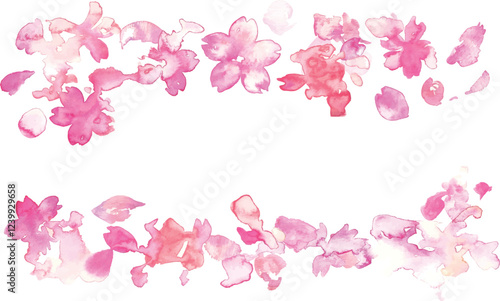 水彩画。水彩タッチの春の桜ベクターイラスト。春の満開の桜背景。かわいい桜の花びら。Watercolor painting. Spring cherry blossom vector illustration with watercolor touch. Spring cherry blossom background in full bloom. Cute cherry petals.