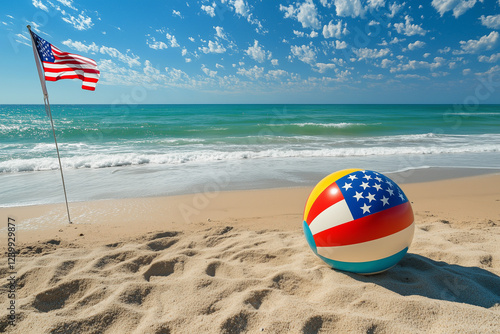 american flag on the beach