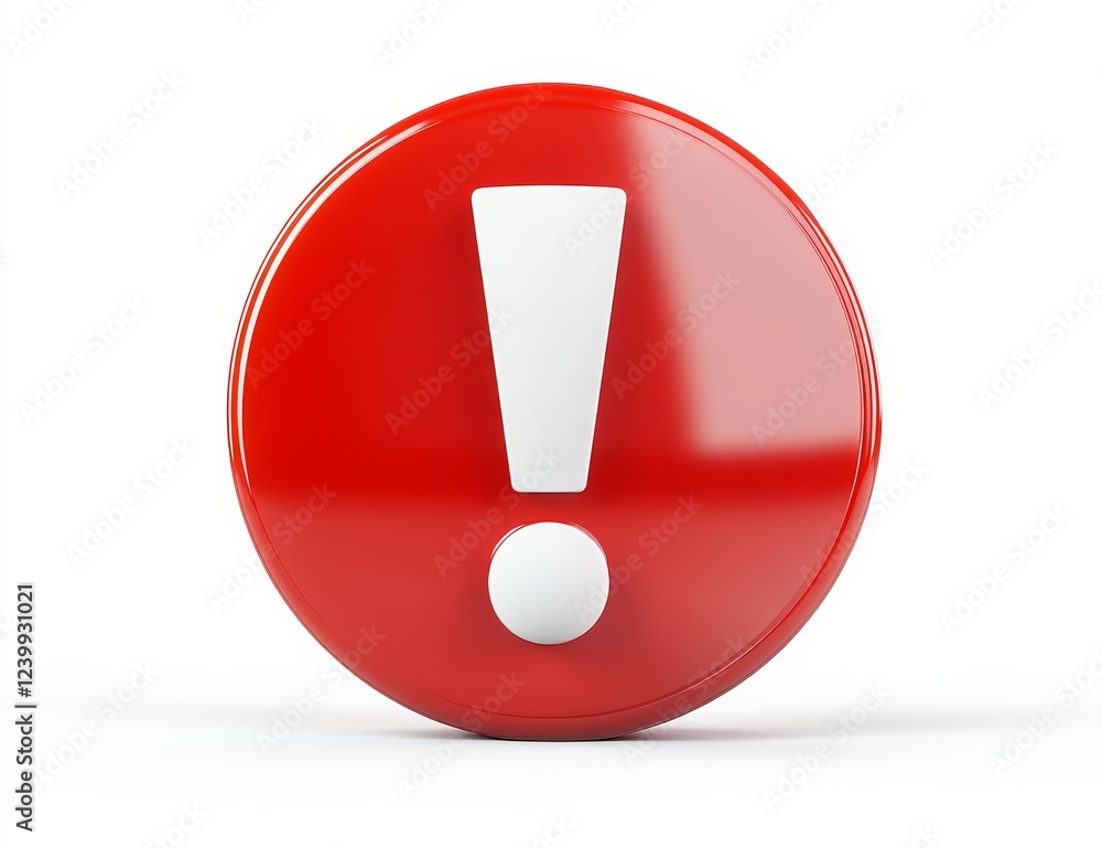 Red circle with white exclamation mark.