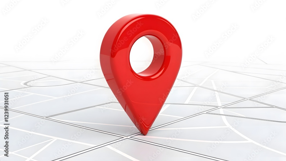 Fototapeta premium Glossy Red 3D Map Marker Minimalist Navigation Pin Icon V2
