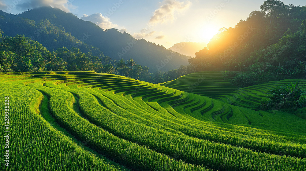 Breathtaking aerial view of lush green rice fields in rural Thailand, surrounded by rolling hills, showcasing agricultural beauty and the peacefulness of countryside life in Southeast Asia.
Breathtaking aerial view of lush green rice fields in rural Thailand, surrounded by rolling hills, showcasing agricultural beauty and the peacefulness of countryside life in Southeast Asia.