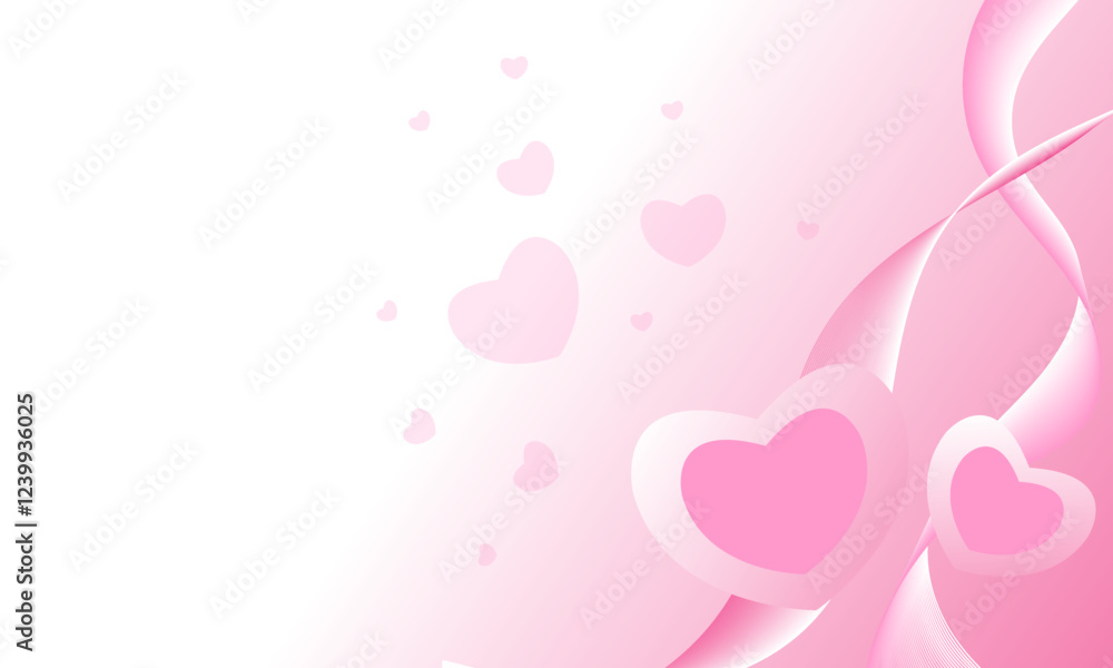 pink hearts with lines wave curves soft gradient abstract background