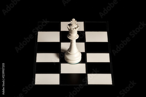 Elegant White Chess King Piece Centered on Checkerboard Background, Symbolizing Strategy, Competition, and Intellectual Engagement in Timeless Game