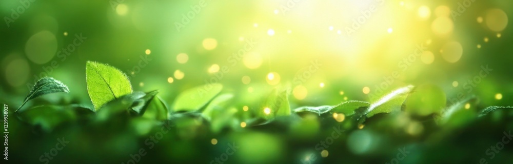 Obraz premium Spring Landscape Abstract Green Background with Bokeh Effect Sunlight and Soft Bright Colors