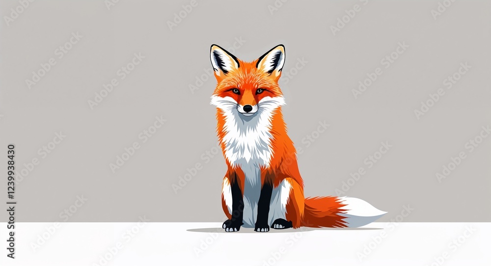 Obraz premium Portrait red fox sitting calm on plain white background illustration