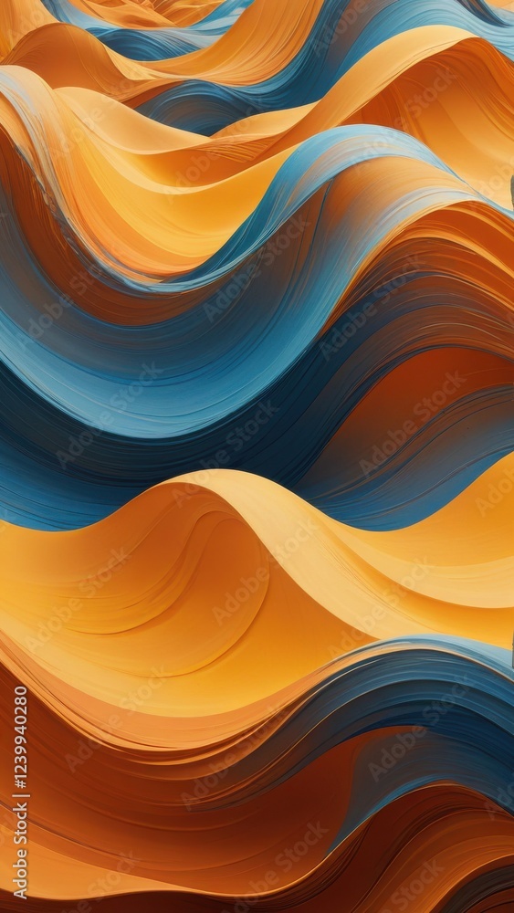 Fototapeta premium an abstract image with wavy lines in shades of orange, yellow, and blue, resembling a flowing pattern.