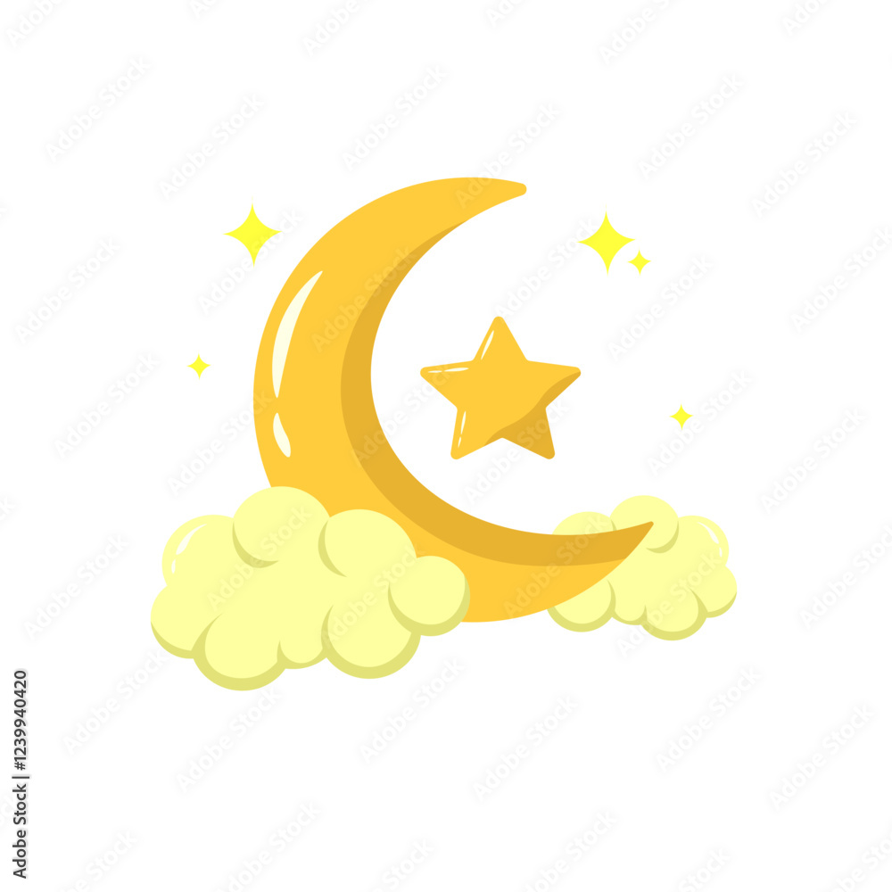 Illustration of Moon and Star with Clouds Illustration of Moon and Star with Clouds