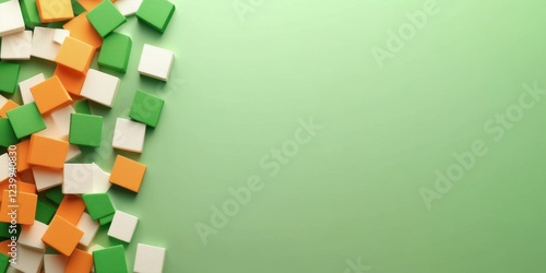 Abstract Green Background with Colorful Cubes Scattered  for Irish Holiday Designs or Celebrations photo