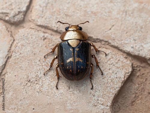 Wallpaper Mural Closeup of a metallic gold and black beetle on a stone surface Torontodigital.ca