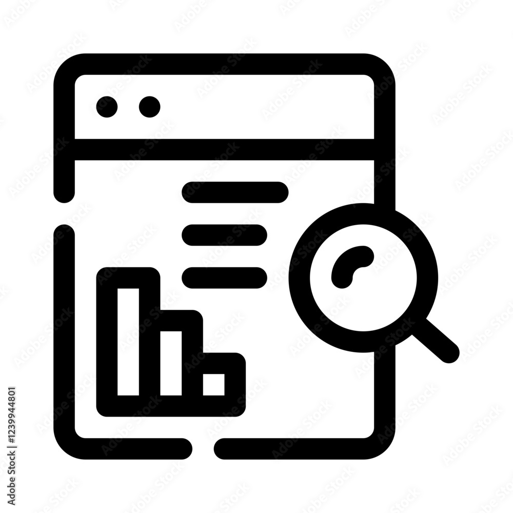 Magnifying Glass on Data line icon Magnifying Glass on Data line icon