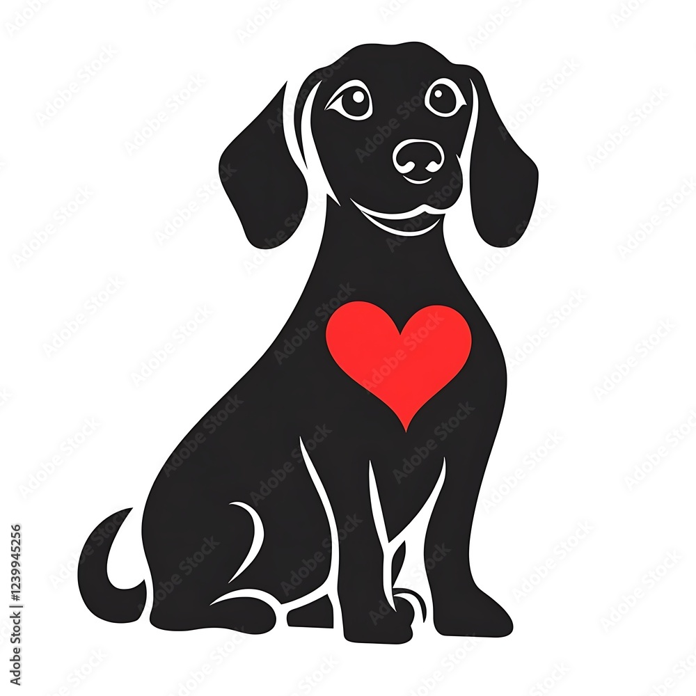 Fototapeta premium there is a black dog with a red heart on it