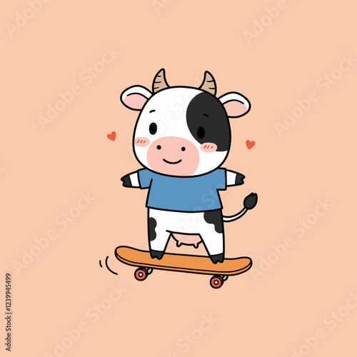 Wallpaper Mural Cute Cow Skateboarding Cartoon Illustration Torontodigital.ca