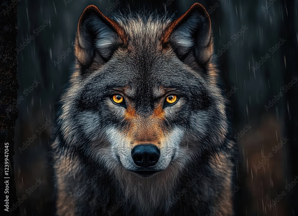 Intense Wolf Portrait with Dramatic Lighting and Copy Space Intense Wolf Portrait with Dramatic Lighting and Copy Space
