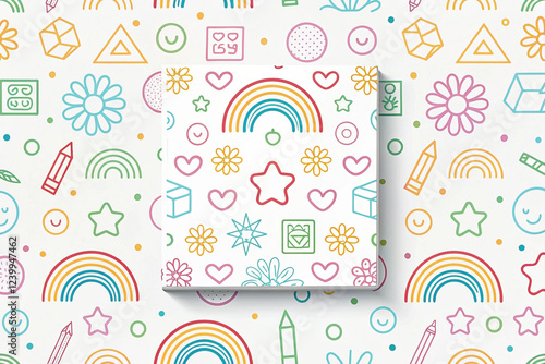 Colorful kid's pattern design on square canvas, geometric background