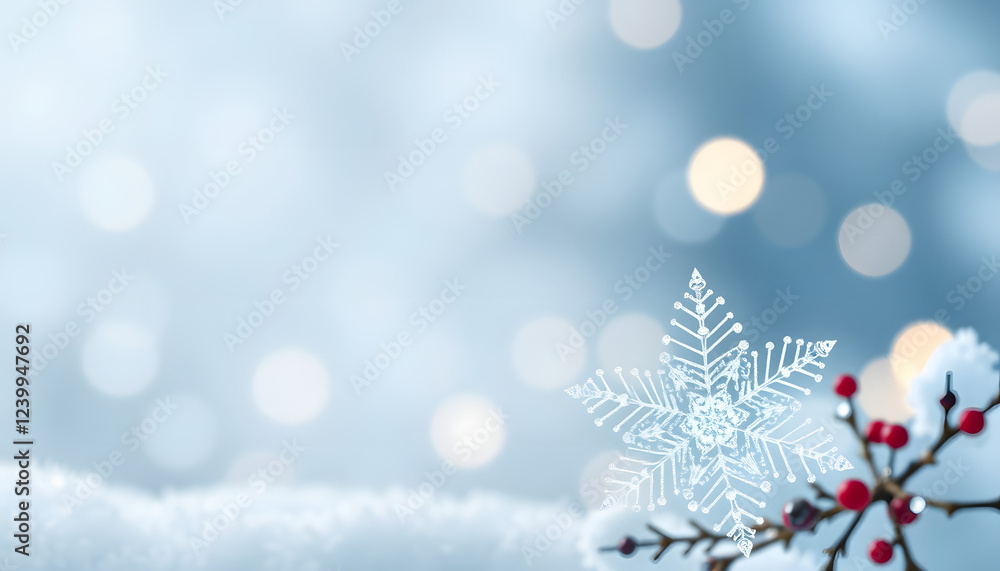 Snowflake Christmas Wallpaper. Elegant, Crystalline Winter Banner with copy-space. isolated with white shades Snowflake Christmas Wallpaper. Elegant, Crystalline Winter Banner with copy-space. isolated with white shades