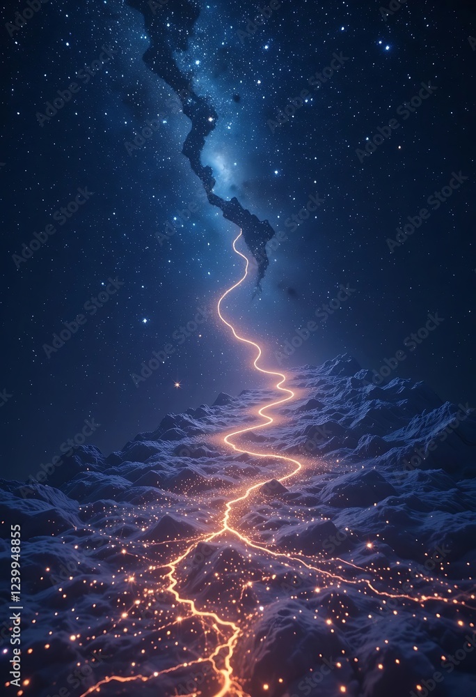 Fototapeta premium Celestial Pathway Illuminating a Mountainous Landscape