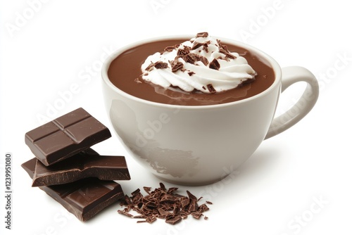 A Delicious Cup of Hot Chocolate with Whipped Cream and Chocolate Shavings.