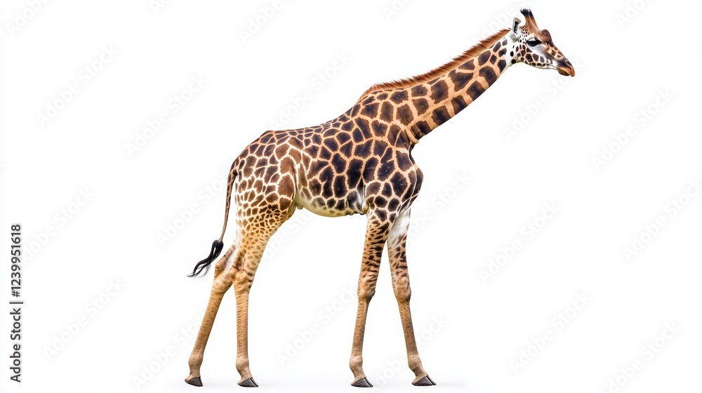 Fototapeta premium Giraffe standing on a white background isolated wallpaper background photo wild life concept day.
