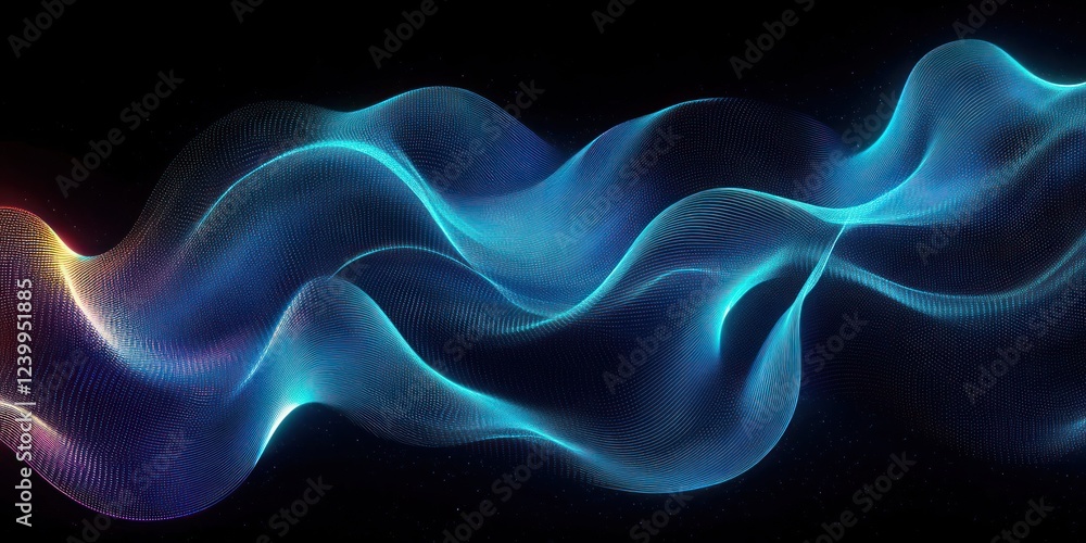 Obraz premium Abstract Wavy Lines Neon Blue Green Gradient Pattern Flowing Curves Dynamic Light on Black Background