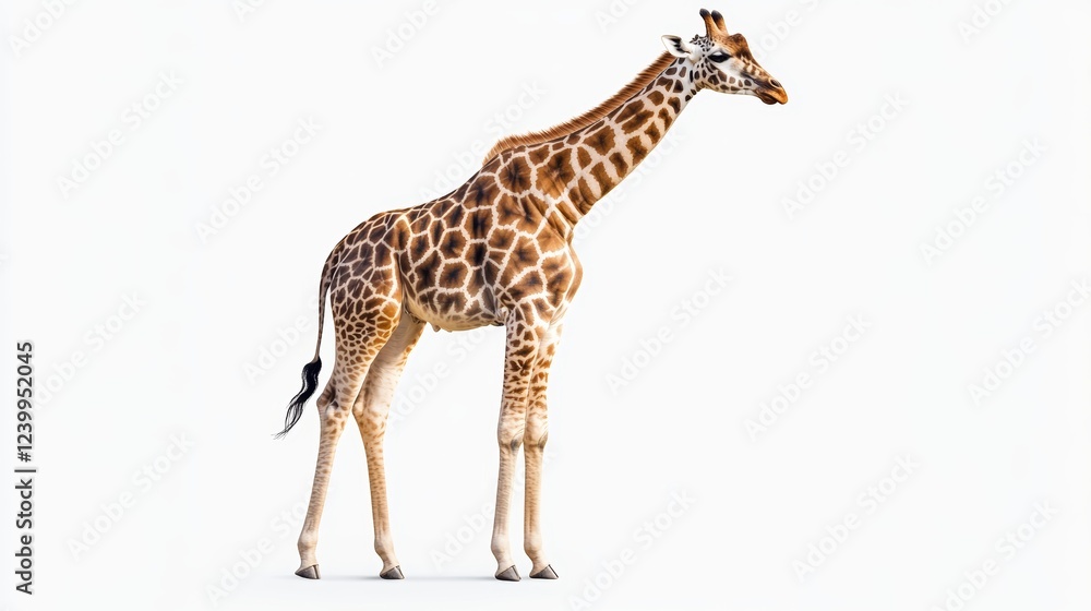 Naklejka premium Giraffe standing on a white background isolated wallpaper background photo wild life concept day.