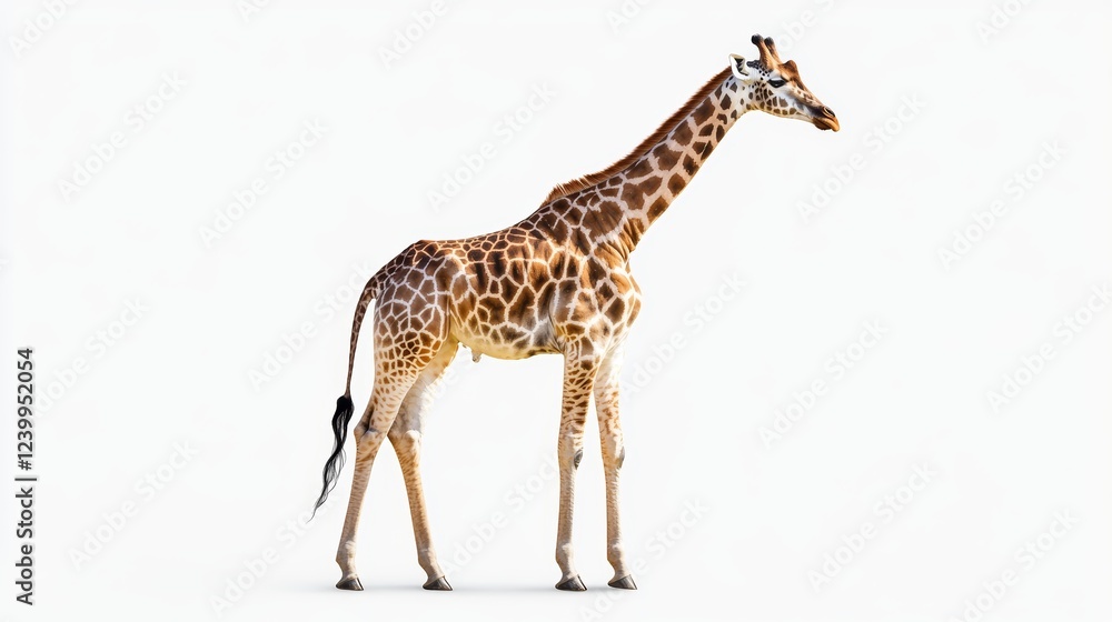 Obraz premium Giraffe standing on a white background isolated wallpaper background photo wild life concept day.