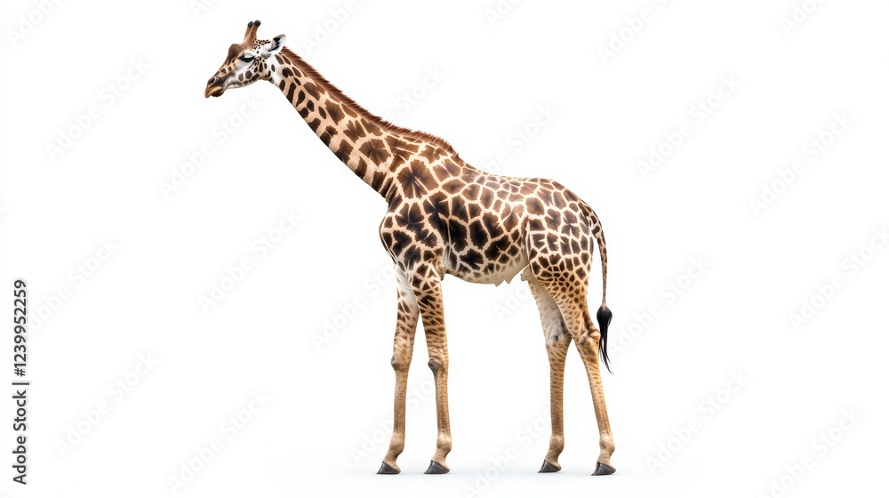 Fototapeta premium Giraffe standing on a white background isolated wallpaper background photo wild life concept day.