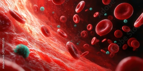 Macro Shot of Red Blood Cells and Bacteria in Human Plasma Environment Illustrating Sepsis and Blood Poisoning photo