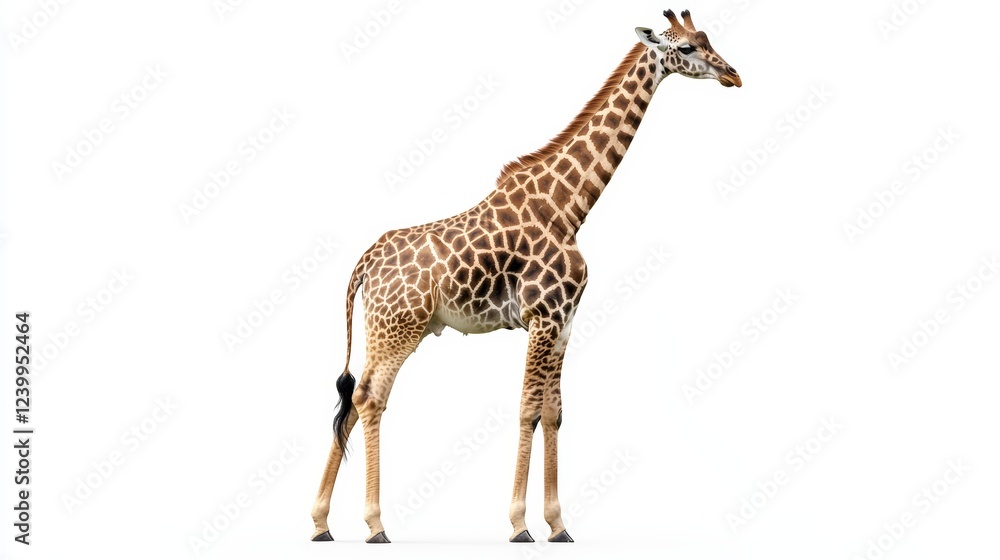 Fototapeta premium Giraffe standing on a white background isolated wallpaper background photo wild life concept day.