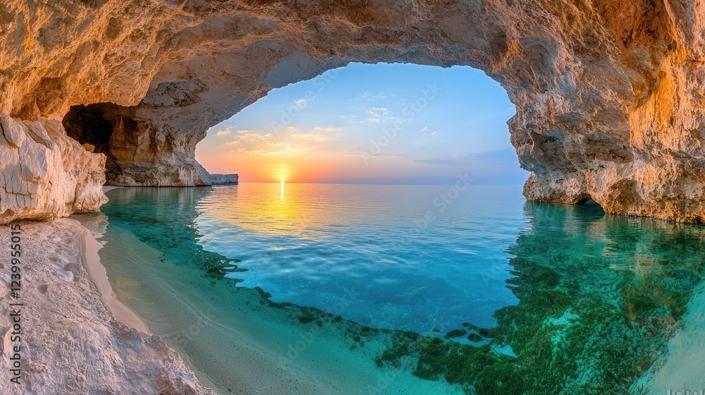 Obraz premium Sunrise Sea Cave Beach Calm Ocean Travel