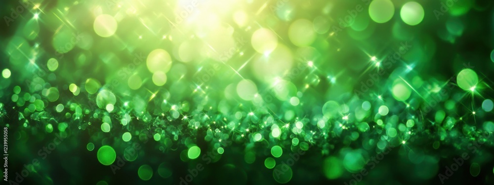 Green Bokeh Lights Abstract Background with Vibrant Light Rays for Christmas and New Year Celebration