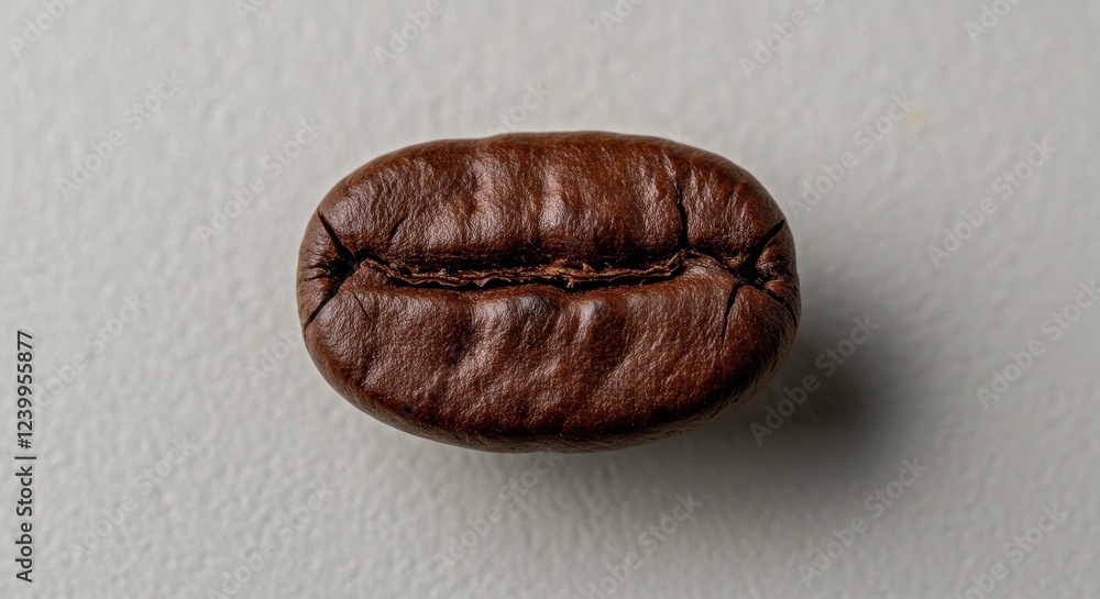 Close-Up Photograph of a Single Coffee Bean on a Neutral Background for Cafe Marketing and Design Use Close-Up Photograph of a Single Coffee Bean on a Neutral Background for Cafe Marketing and Design Use