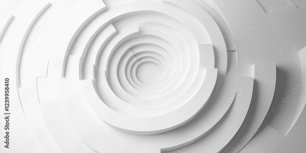Fototapeta premium Minimalist Abstract Design Concentric Circles Soft Shadows White Wallpaper Background with Copy Space