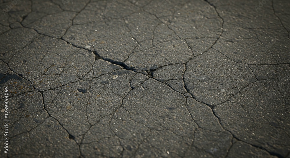 Obraz premium Cracked Asphalt Road Surface Texture Detailed Close Up of Weathered Pavement
