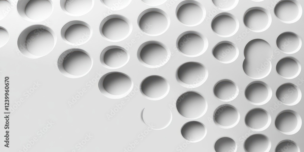 Minimalist Composition of Raised Circular Patterns on White Surface with Shadows and Light Reflections Minimalist Composition of Raised Circular Patterns on White Surface with Shadows and Light Reflections