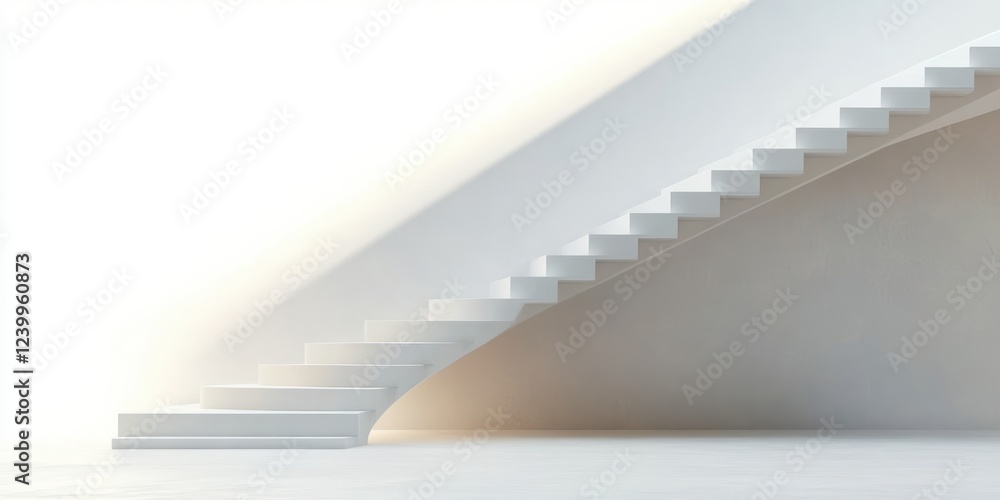 Obraz premium Staircase Steps Rising Upward in Bright White Room, Concept of Success and Growth in Business