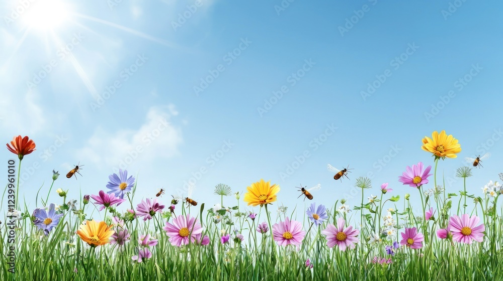 Vibrant Wildflower Meadow Under a Sunny Sky Vibrant Wildflower Meadow Under a Sunny Sky