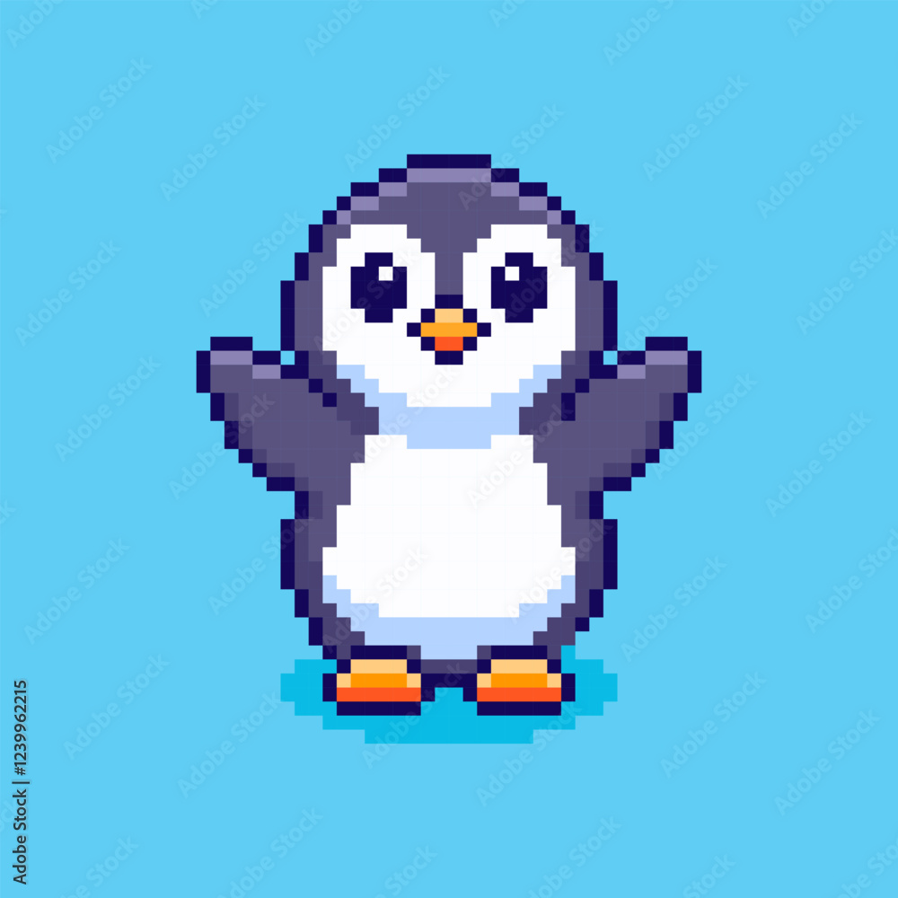 Fototapeta premium Pixel art Cute Happy Penguin game asset design