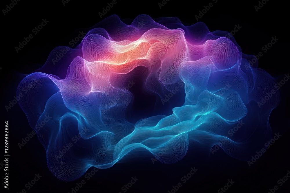 Fototapeta premium Flowing Wave Patterns in Vibrant Teal and Purple with Ethereal Glow on Dark Background