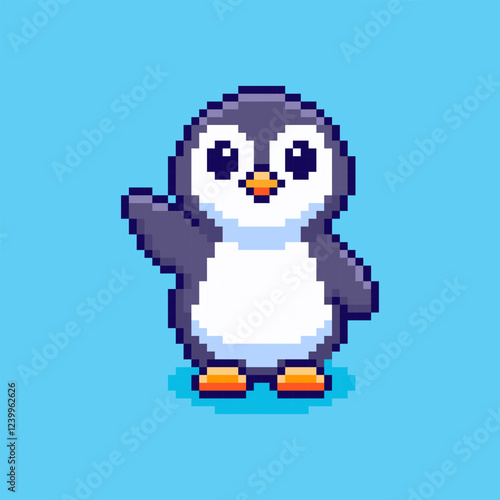 Pixel art Cute Penguin Waving game asset design