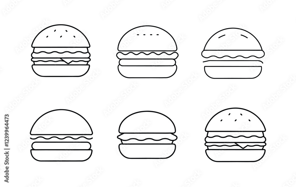 Fototapeta premium Simple Black Line Art of Various Hamburger Icons