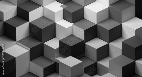 Abstract grayscale cube pattern geometric 3D background modern design seamless texture