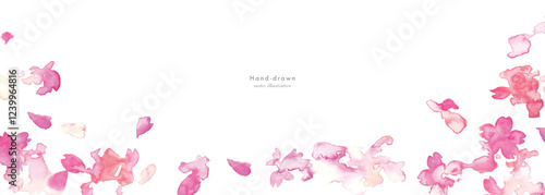  水彩画。水彩タッチの春の桜ベクターイラスト。春の満開の桜背景。かわいい桜の花びら。Watercolor painting. Spring cherry blossom vector illustration with watercolor touch. Spring cherry blossom background in full bloom. Cute cherry petals.