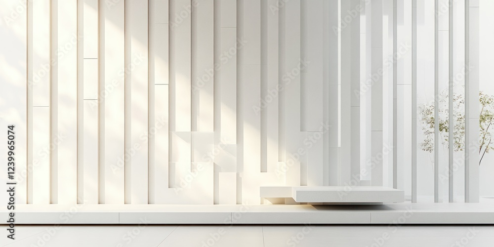 Fototapeta premium Minimalist White Wall Vertical Rectangles Modern Architecture Soft Lighting Abstract Background