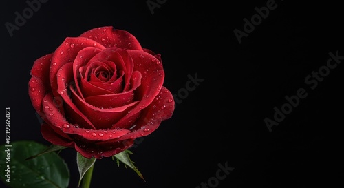 Wallpaper Mural Beautiful Photograph of a Red Rose with Dew Drops on Black Background, Perfect for Floral Decor and Romantic Designs Torontodigital.ca