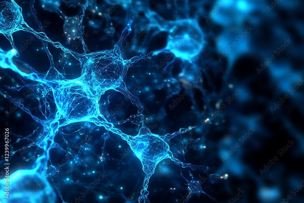 Fototapeta premium Blue lightning on dark background, abstract energy concept.